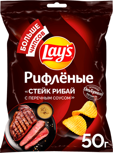 Чипсы картофельные LAY'S Стейк рибай, рифленые, 50г, картинка
