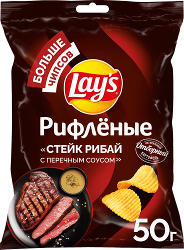 Чипсы картофельные LAY'S Стейк рибай, рифленые, 50г, вид