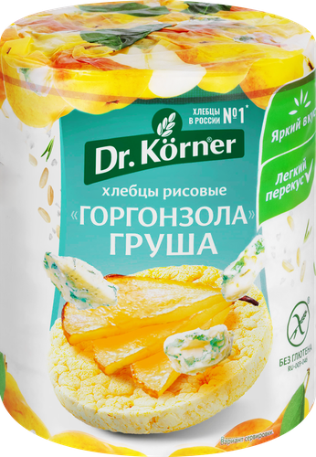 Хлебцы рисовые DR KORNER Хрустящие с горгонзолой и грушей, 80г, картинка