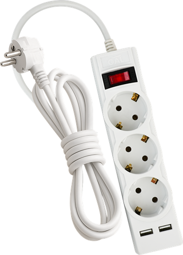 Удлинитель GAL с сетевыми фильтрами и USB портами, 3 розетки с заземлением, 1,5м, Арт. SMC-1324, картинка
