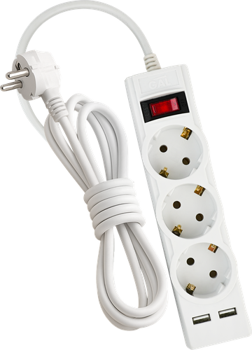 Удлинитель GAL с сетевыми фильтрами и USB портами, 3 розетки с заземлением, 5м, Арт. SMC-1354, фото