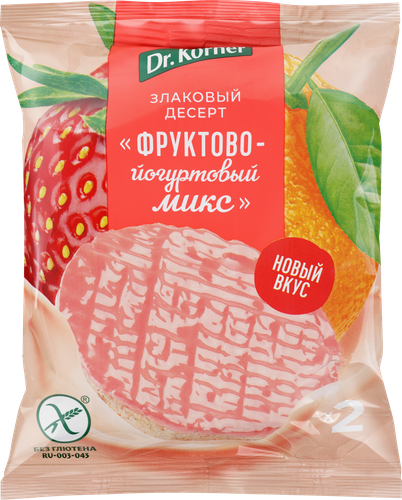Десерт рисовый DR KORNER Фруктово-йогуртовый микс, 34г, крупный план
