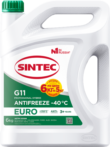 Антифриз SINTEC Euro G11 зеленый, 6кг, крупный план