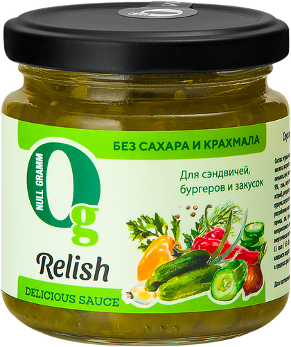 Соус НОЛЬ ГРАММ Релиш с огурцами и горчицей, без сахара и крахмала, 190г, крупный план