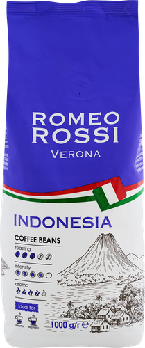 Кофе зерновой ROMEO ROSSI Indonesia натуральный жареный, 1000г, фото