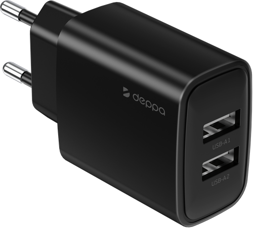 Устройство зарядное DEPPA СЗУ 2хUSB-A, 2,4A, черный, Арт. 11486, картинка