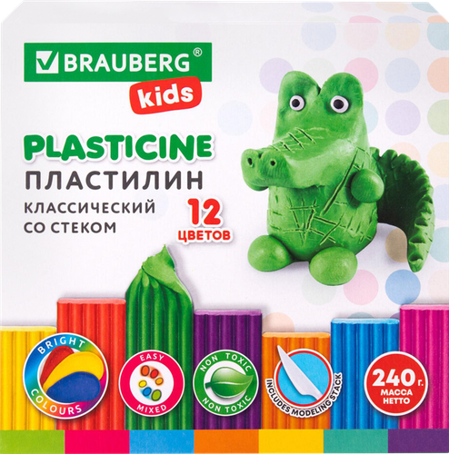 Пластилин BRAUBERG Kids классический, 12 цветов, фото