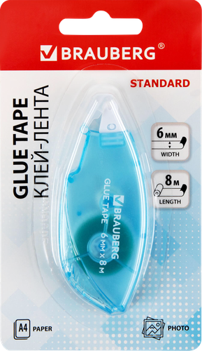 Клей-лента BRAUBERG Standard, 6мм, 8м, крупный план