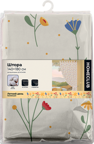 Штора HOMECLUB Летний день 140х180см, рогожка, детальное фото