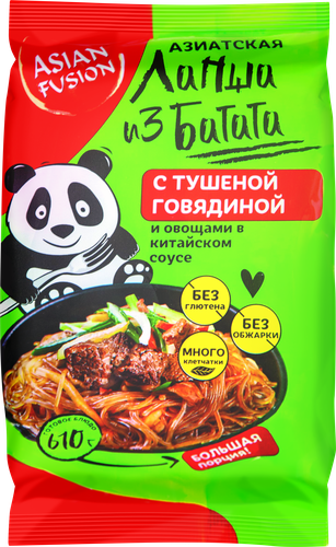 Лапша из батата ASIANFUSION Азиатская, с тушеной говядиной и овощами, 110г, картинка