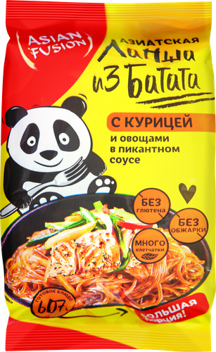 Лапша из батата ASIANFUSION Азиатская, с курицей и овощами, 107г, крупный план