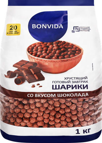 Готовый завтрак BONVIDA Шарики со вкусом шоколада, 1кг, вид