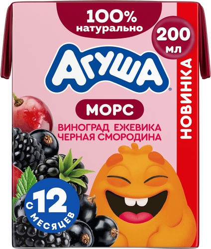 Морс ягодный АГУША Виноград, ежевика и черная смородина, с 12 месяцев, 200мл, вид