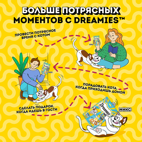 Лакомство для кошек DREAMIES Mix (Микс) Лосось, сыр 60г, картинка