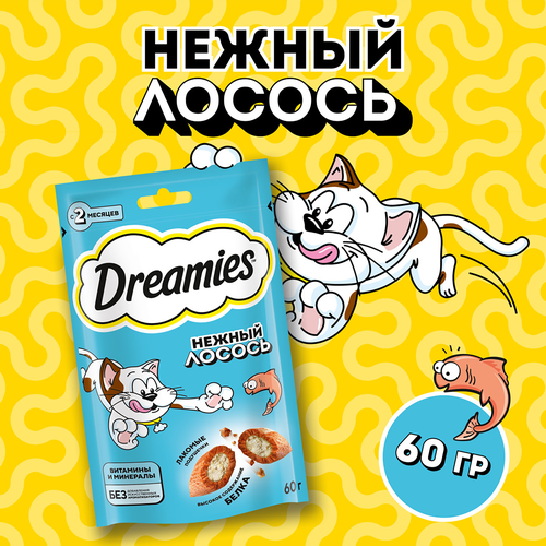 Лакомство для кошек DREAMIES с лососем, 60г, крупный план