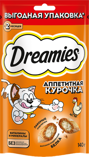 Лакомство для кошек DREAMIES с курицей, 140г, вид