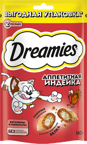 Лакомство для кошек DREAMIES с добавлением индейки, 140г, изображение