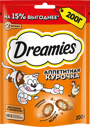 Лакомство для кошек DREAMIES с курицей, 200г, детальное фото