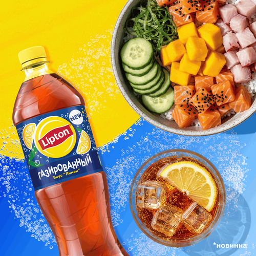 Напиток LIPTON Черный чай со вкусом лимона газированный, 1л, картинка