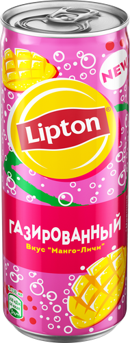 Напиток LIPTON Черный чай Тропический газированный, 0.33л, крупный план