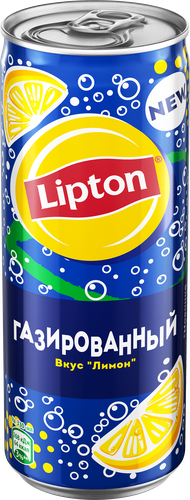 Напиток LIPTON Черный чай со вкусом лимона газированный, 0.33л, крупный план