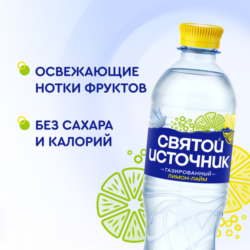 Вода СВЯТОЙ ИСТОЧНИК с ароматом лимона и лайма, газированная, 0.5л, вид