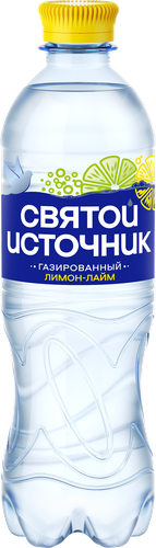 Вода СВЯТОЙ ИСТОЧНИК с ароматом лимона и лайма, газированная, 0.5л, крупный план
