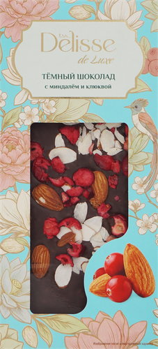 Шоколад темный DELISSE DE LUXE с миндалем и клюквой, 85г, вид