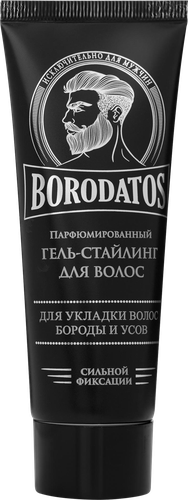 Гель-стайлинг для волос, усов и бороды BORODATOS сильной фиксации, парфюмированный, 75мл, крупный план