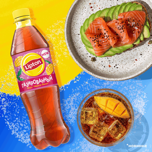 Напиток LIPTON Черный чай Тропический газированный, 0.5л, вид