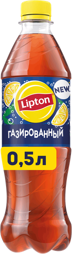 Напиток LIPTON Черный чай со вкусом лимона газированный, 0.5л, крупный план