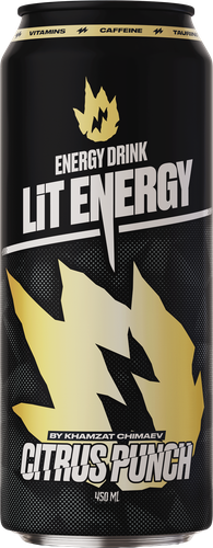 Напиток LIT ENERGY Citrus Punch со вкусом тропического цитруса газированный, 0.45л, крупный план