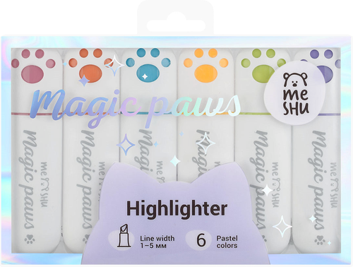 Набор текстовыделителей MESHU Cute Paws, 6 цветов, изображение