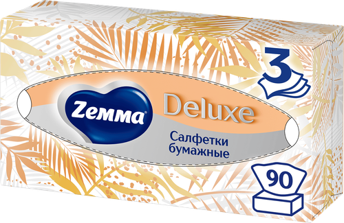 Салфетки бумажные ZEMMA Deluxe Design 3 слоя, в ассортименте, 90шт, крупный план