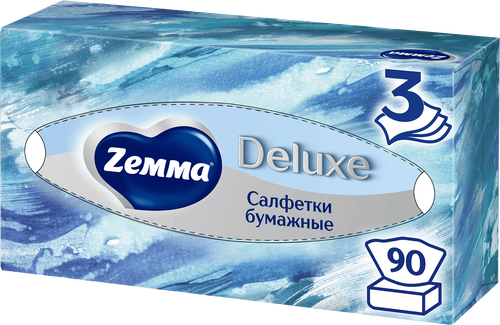 Салфетки бумажные ZEMMA Deluxe Design 3 слоя, в ассортименте, 90шт, фотография
