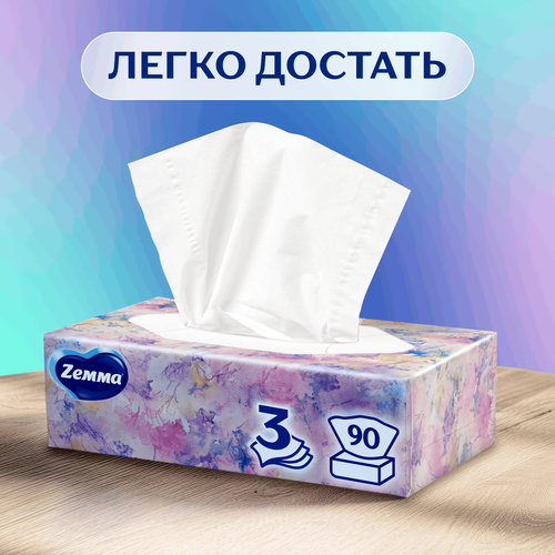 Салфетки бумажные ZEMMA Deluxe Design 3 слоя, в ассортименте, 90шт, вид