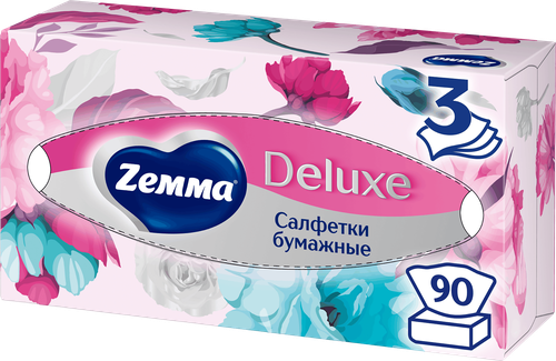 Салфетки бумажные ZEMMA Deluxe Design 3 слоя, в ассортименте, 90шт, вид