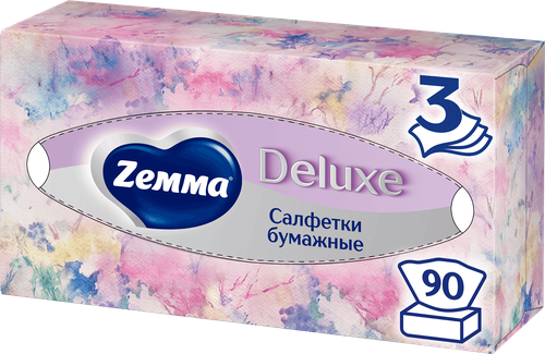 Салфетки бумажные ZEMMA Deluxe Design 3 слоя, в ассортименте, 90шт, детальное фото