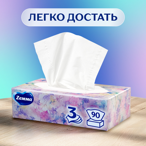Салфетки бумажные ZEMMA Deluxe Design 3 слоя, в ассортименте, 90шт, детальное фото