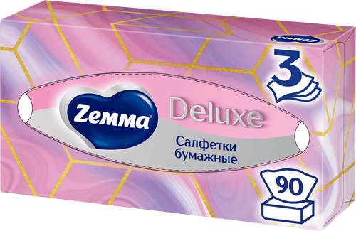 Салфетки бумажные ZEMMA Deluxe Design 3 слоя, в ассортименте, 90шт, картинка