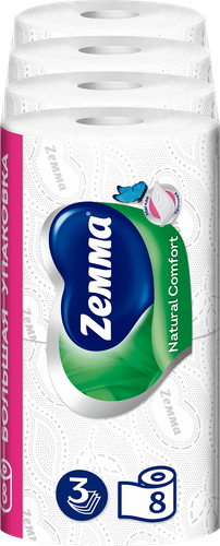 Бумага туалетная ZEMMA Natural Comfort без аромата 3 слоя, 8шт, изображение