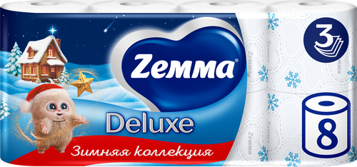 Бумага туалетная ZEMMA Deluxe Деликатная Забота 3 слоя, 8шт, фото
