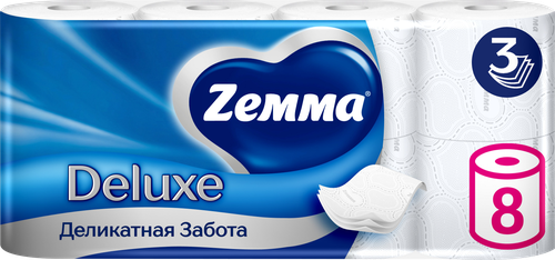 Бумага туалетная ZEMMA Deluxe Деликатная Забота 3 слоя, 8шт, фото