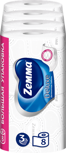 Бумага туалетная ZEMMA Deluxe Деликатная Забота 3 слоя, 8шт, вид