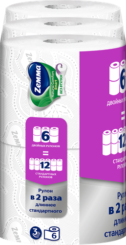 Бумага туалетная ZEMMA Natural Comfort Smart 3 слоя, 6шт, вид