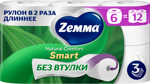 Бумага туалетная ZEMMA Natural Comfort Smart 3 слоя, 6шт, фото