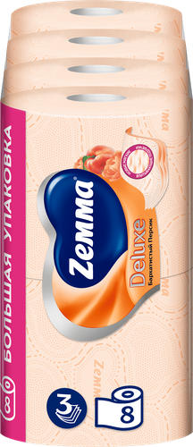 Бумага туалетная ZEMMA Deluxe Бархатистый персик 3 слоя, 8шт, крупный план