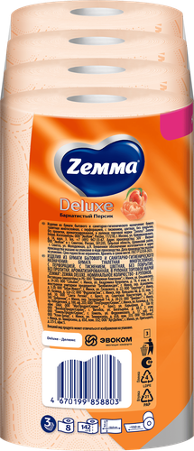 Бумага туалетная ZEMMA Deluxe Бархатистый персик 3 слоя, 8шт, крупный план