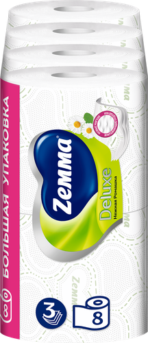 Бумага туалетная ZEMMA Deluxe Нежная Ромашка 3 слоя, 8шт, изображение