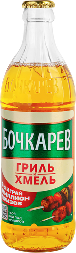Пиво светлое БОЧКАРЕВ Гриль и хмель пастеризованное 4,6%, 0.43л, крупный план